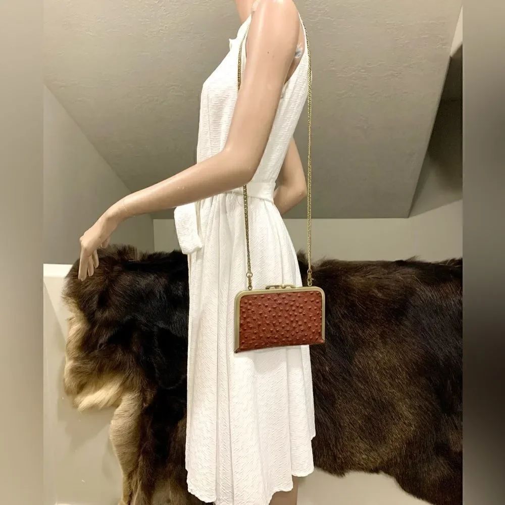 Handmade Genuine Ostrich Textured Cowhide, Kisslock Clutch/Passport Holder
